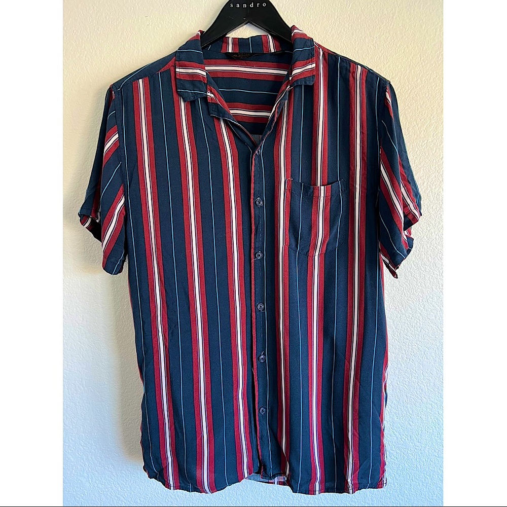 Cotton On Vertical Striped Shirt, navy blue, dark red, medium